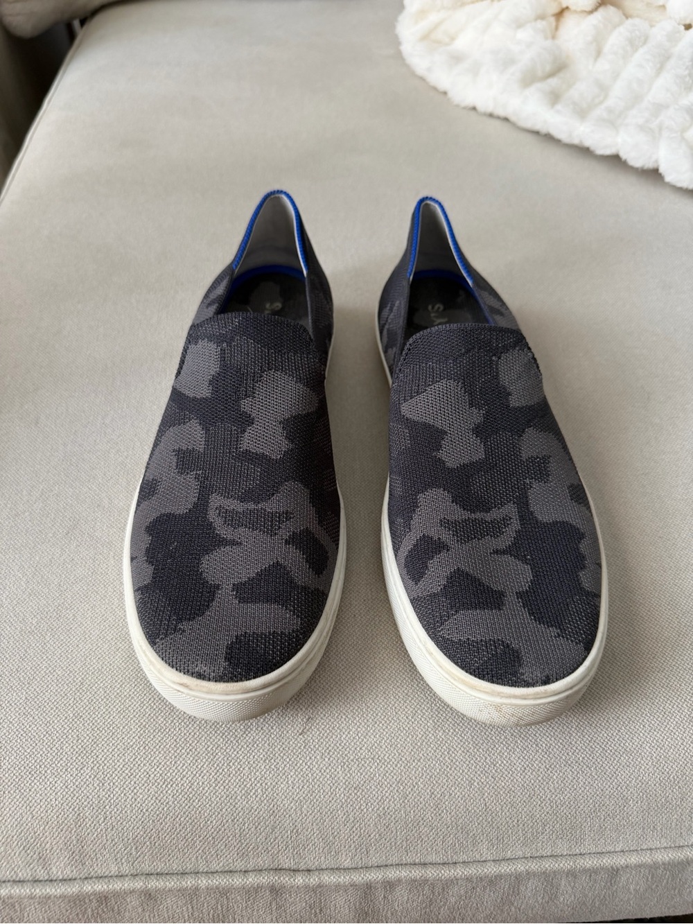 Rothy’s Slip-On Knit Sneakers in Charcoal Camouflage